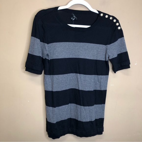 Ann Taylor Light Weight Gray Striped Blouse Size Small Petite NWT - Picture 1 of 7